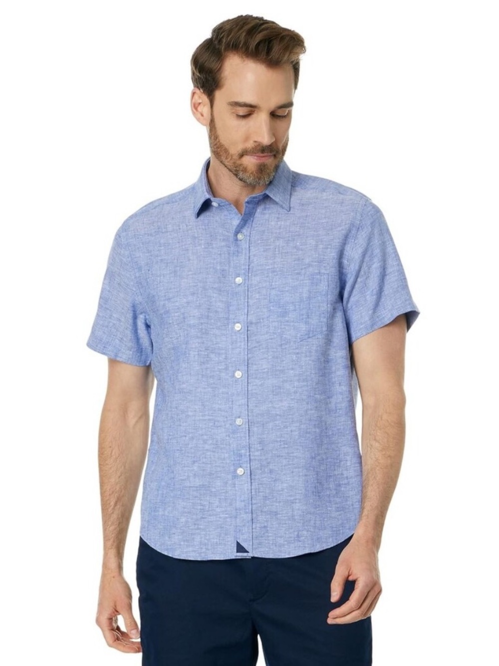 UNTUCKit Wrinkle-Resistant Linen Short-Sleeve Cameron Shirt Blue Minimalist